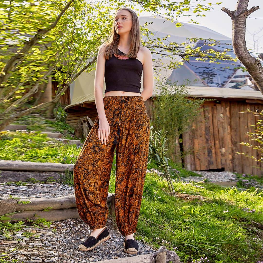Drawstring Orange Pattern Pants