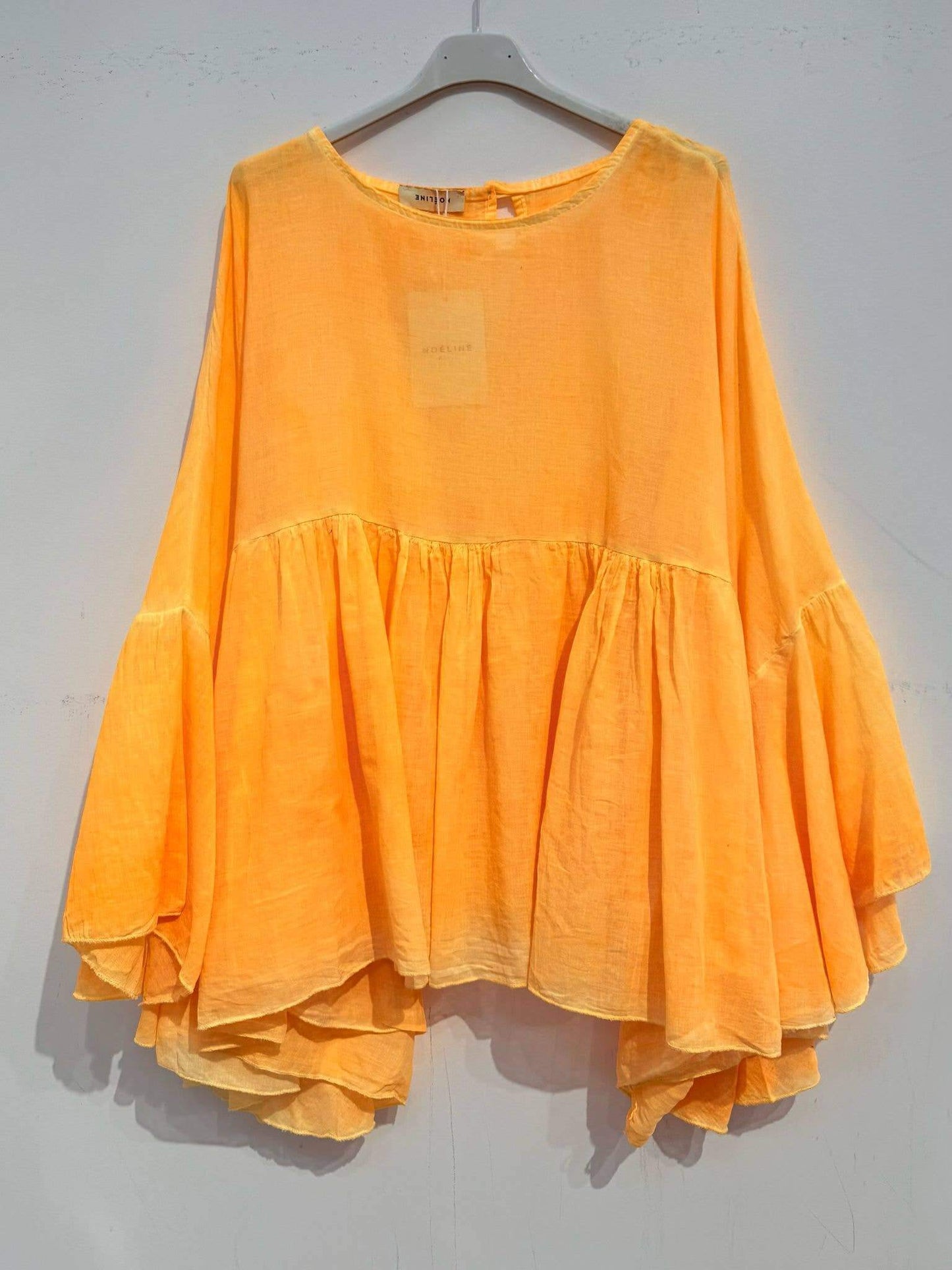 Cotton Voile Blouse – Ruffled Sleeves, Round Neck, One Size