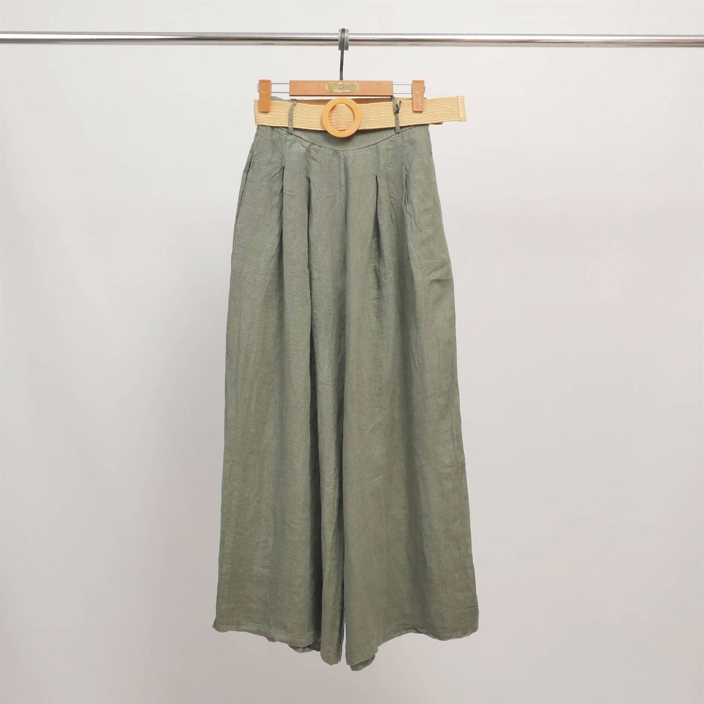 Wide linen pants with braided belt YX23097