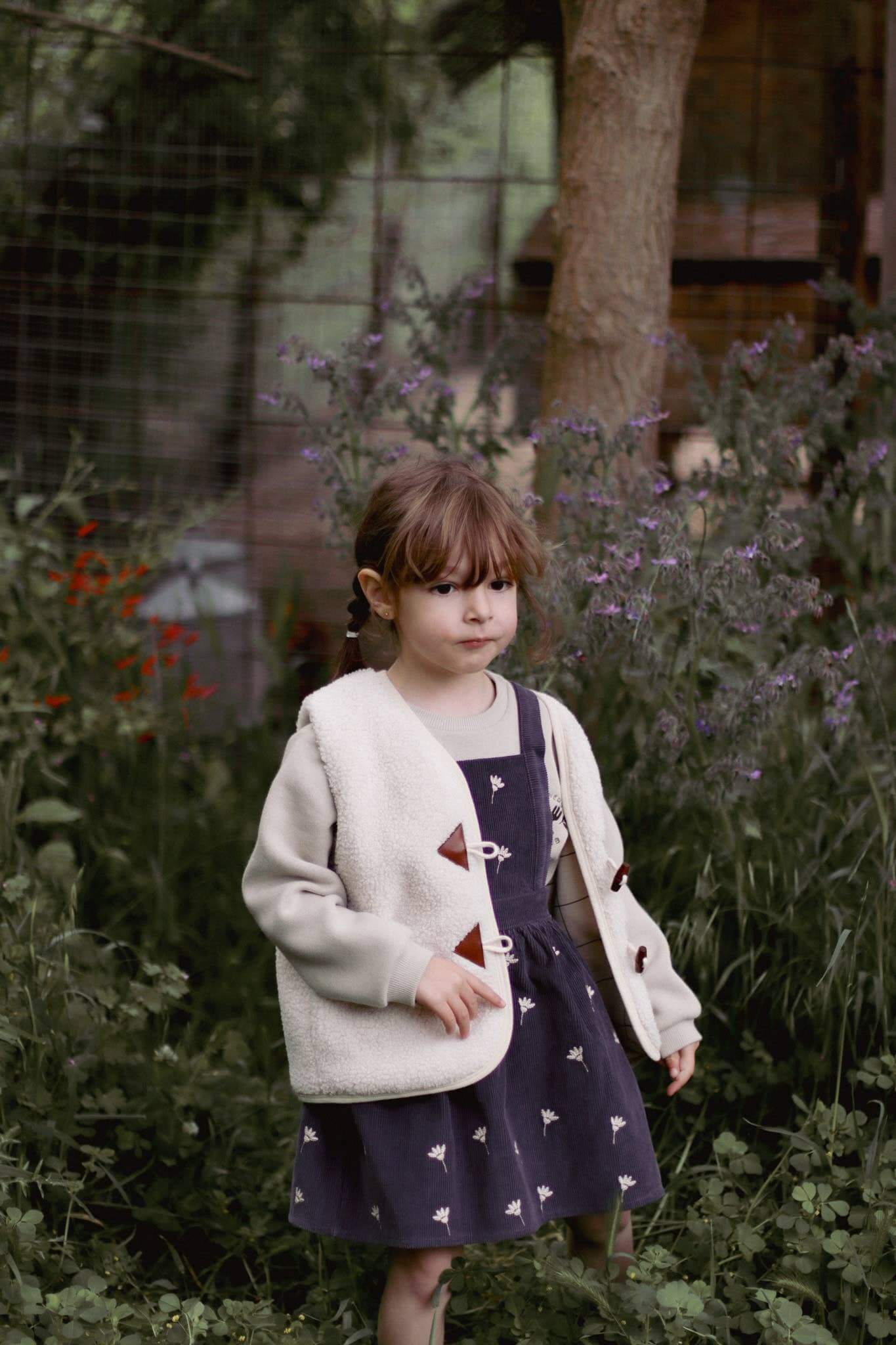 Gaia Dress – Stone Blue Corduroy, Floral Embroidery, Adjustable Straps, 100% Cotton OEKO-TEX
