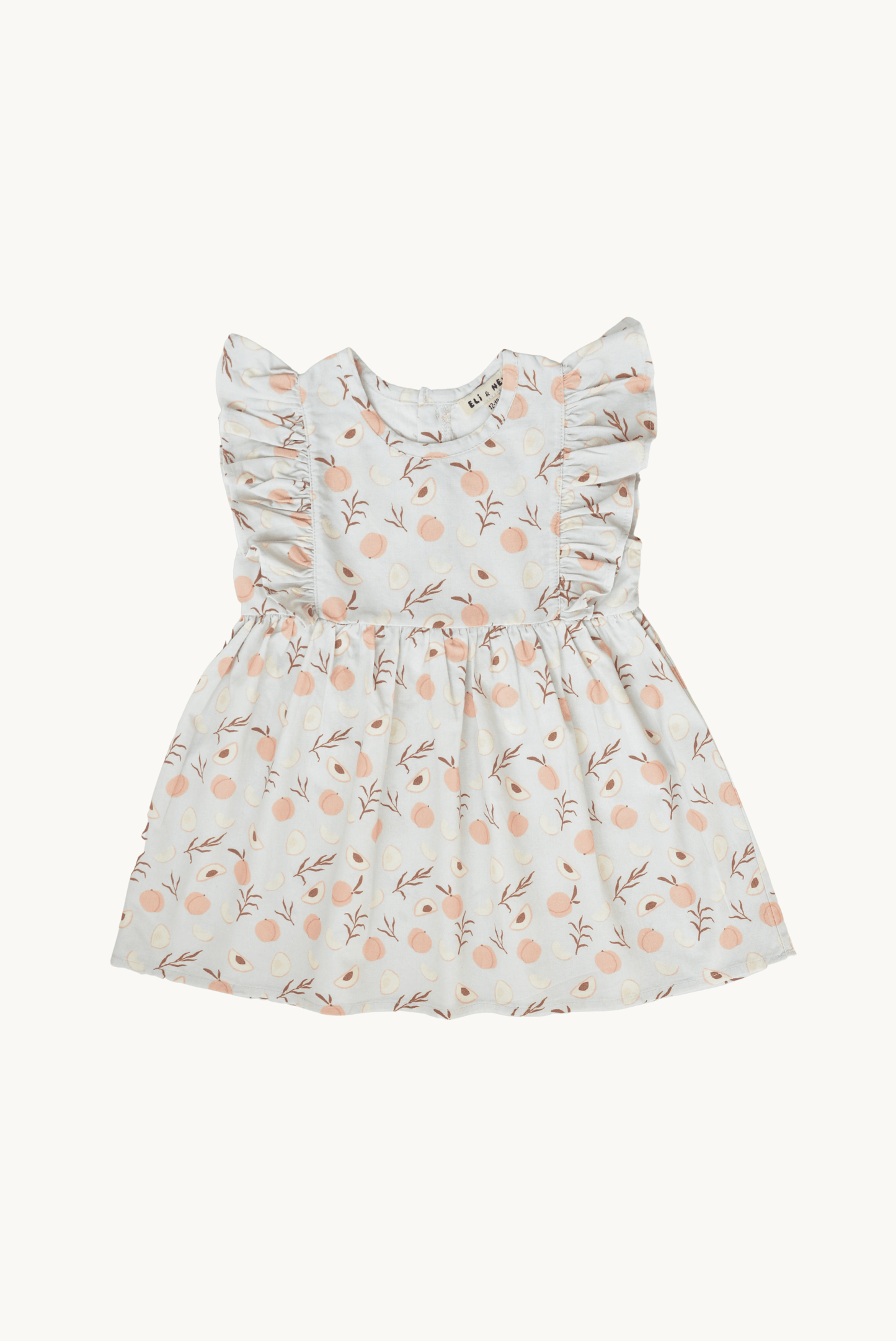 Blue with Peach Pattern, Ruffles & Coconut Buttons