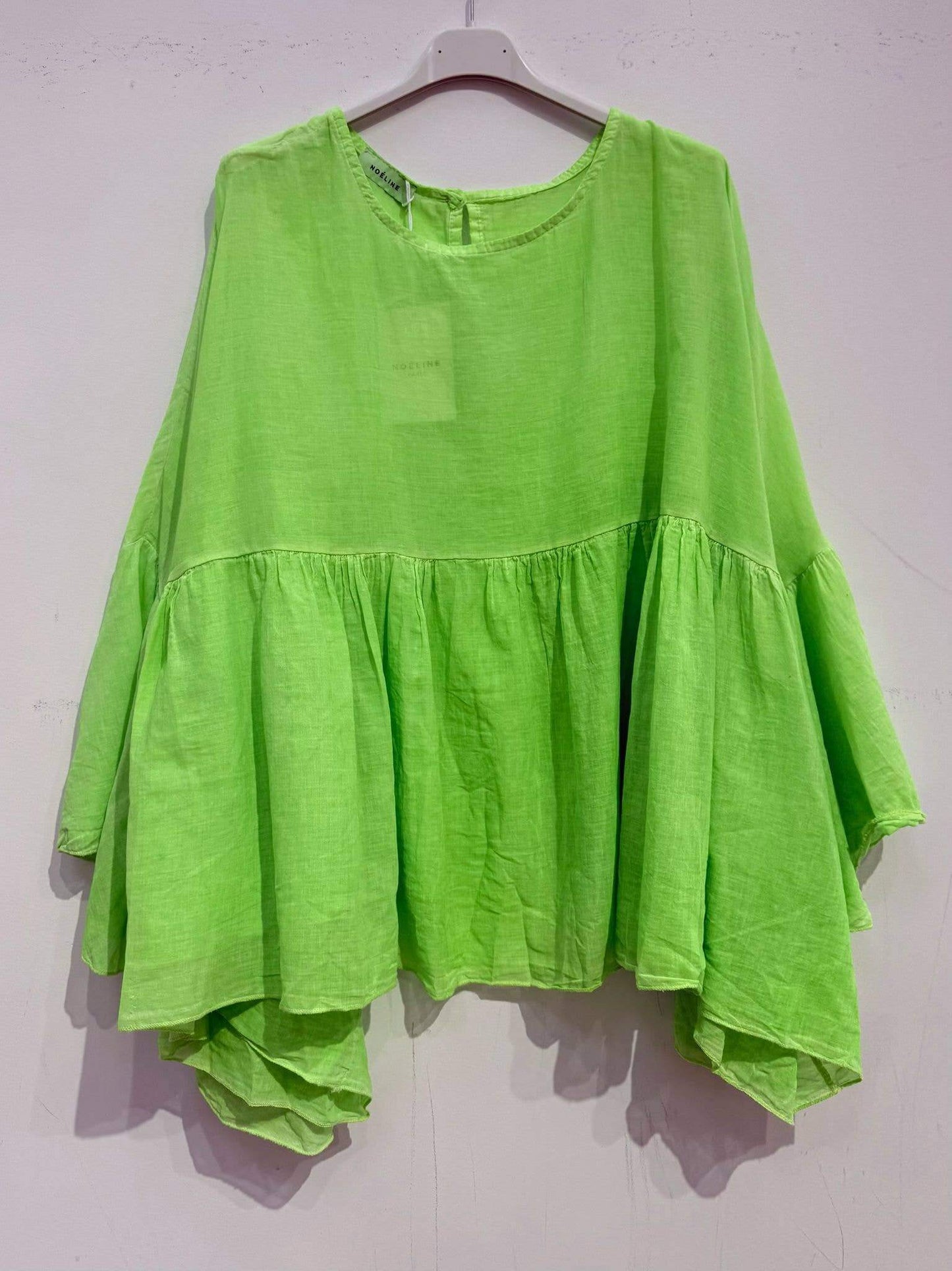 Cotton Voile Blouse – Ruffled Sleeves, Round Neck, One Size
