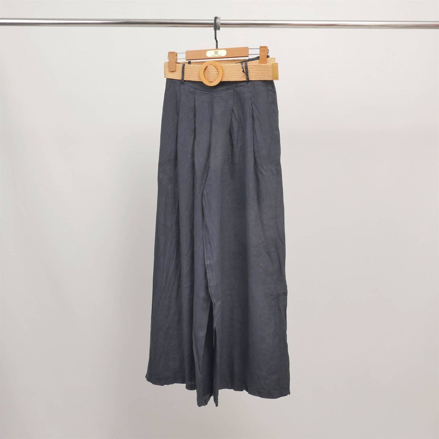 Wide linen pants with braided belt YX23097