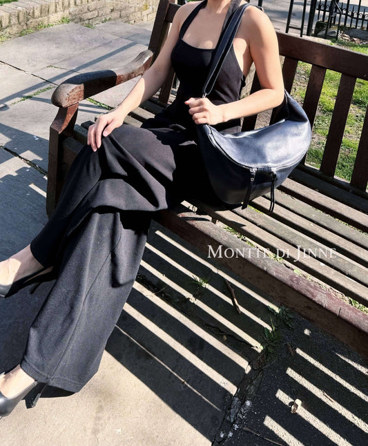 Oversized Italian Leather Crescent Bag – Versatile, Handmade in Italy