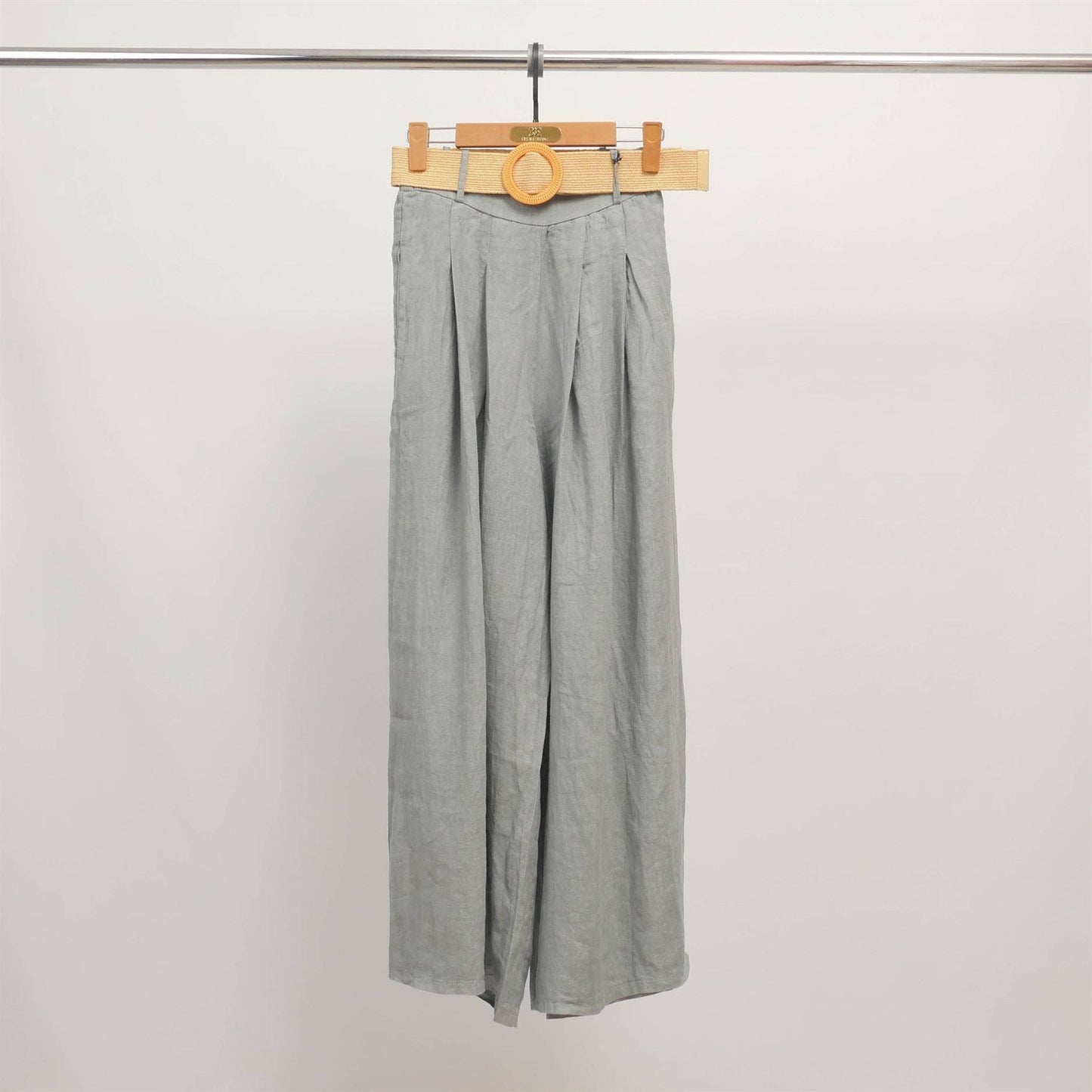 Wide linen pants with braided belt YX23097