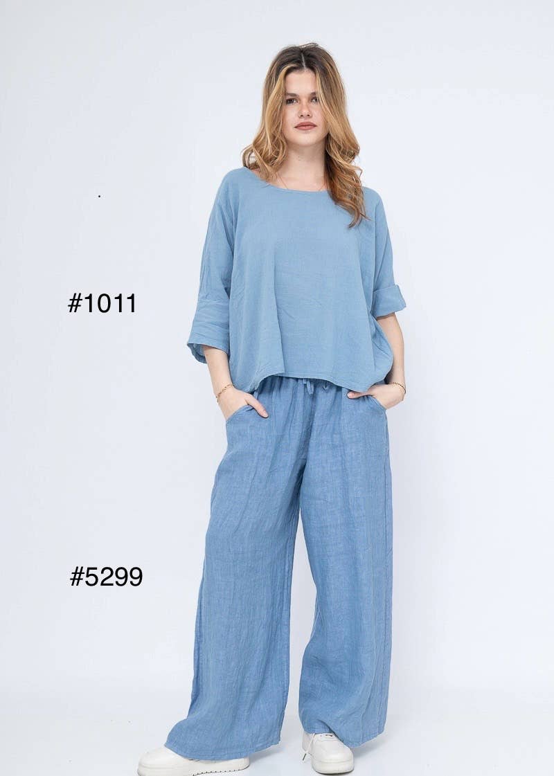 Made in Italy – One Size Linen Blend Wide-Leg Pants
