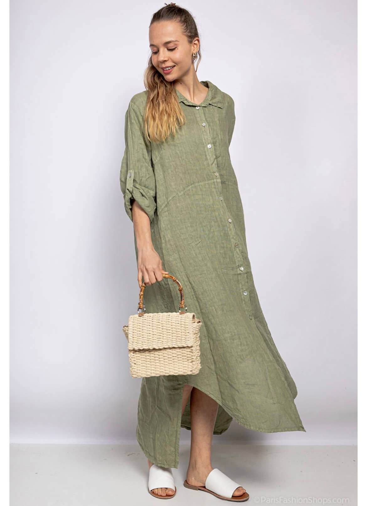 Handcrafted Italian Linen Long Shirt - Spring Summer